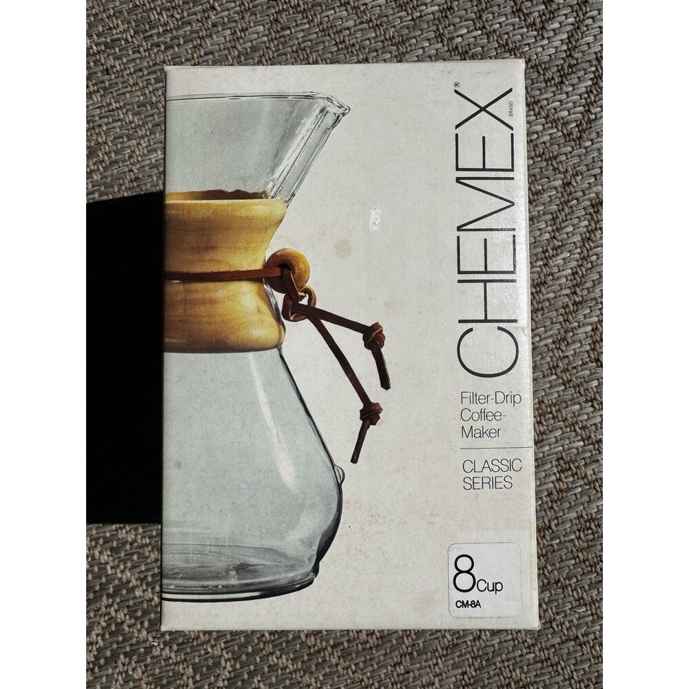 Chemex Pour Over 8 Cup Glass Coffeemaker - MCM 1985, New In Box